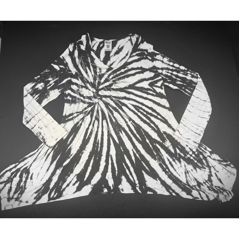Vocal Womens 2XL Black White Tie Dye Tunic Top Rhinestone Embellished Made USA